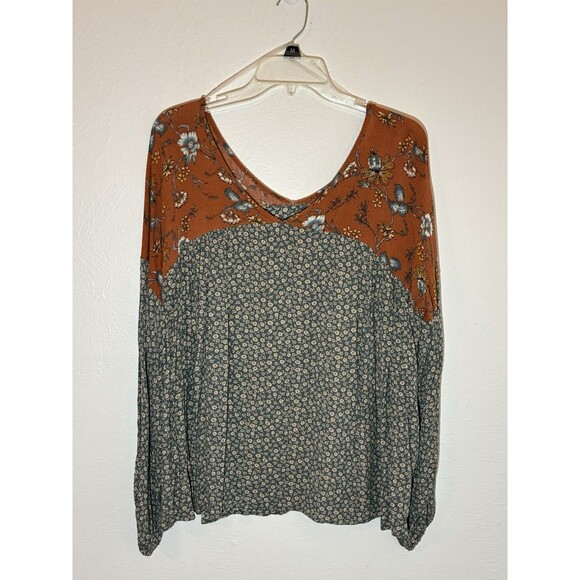 white birch Tops - White Birch XL Blouse Terracotta Blue Floral Top Boho